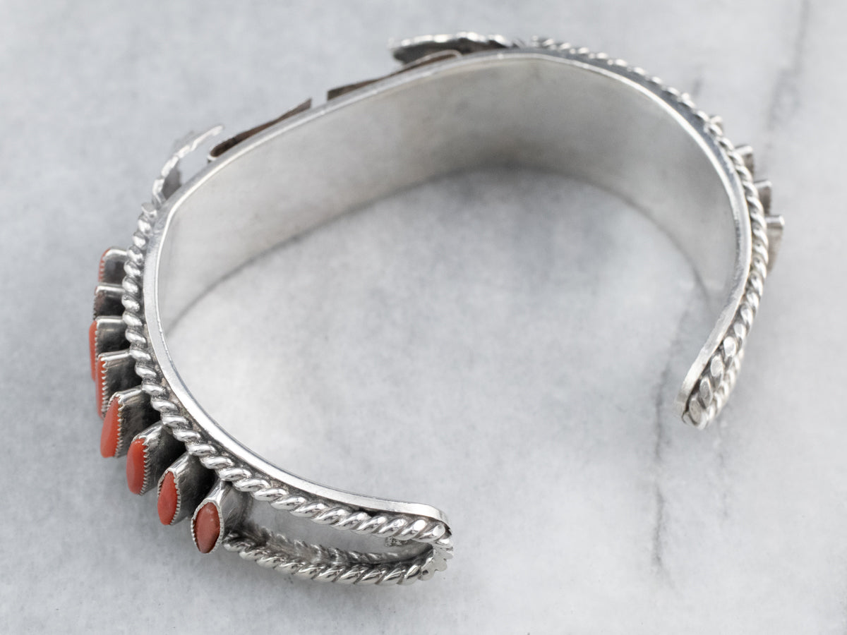Southwest Coral Cabochon Watch Cuff