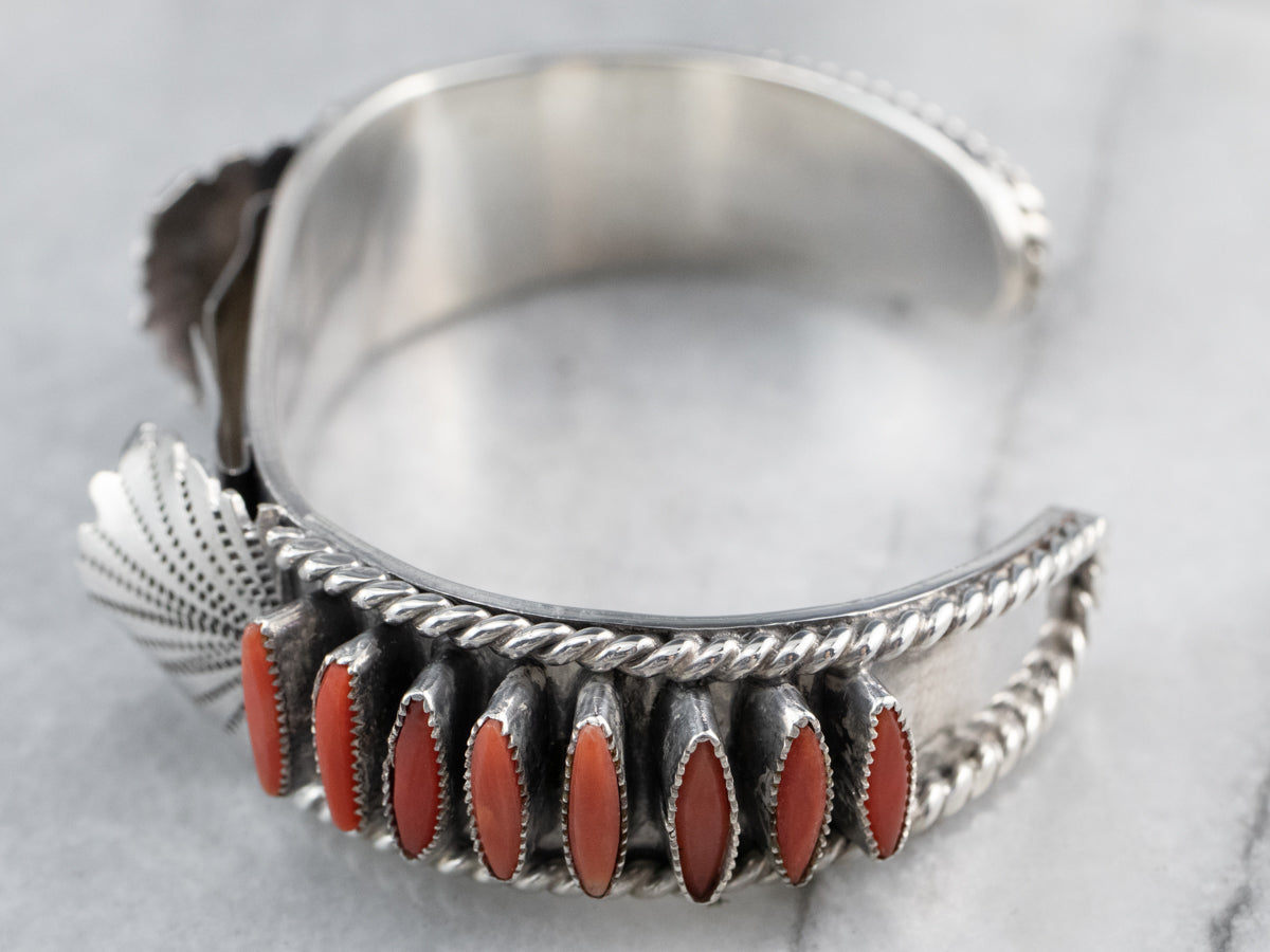 Southwest Coral Cabochon Watch Cuff