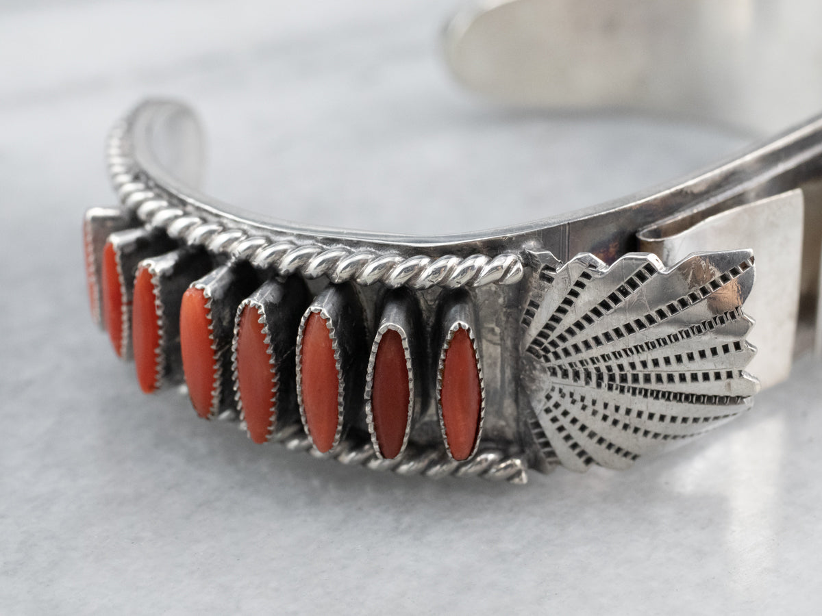 Southwest Coral Cabochon Watch Cuff