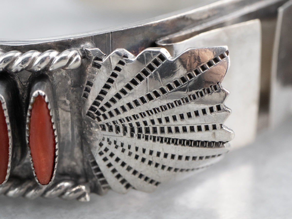 Southwest Coral Cabochon Watch Cuff