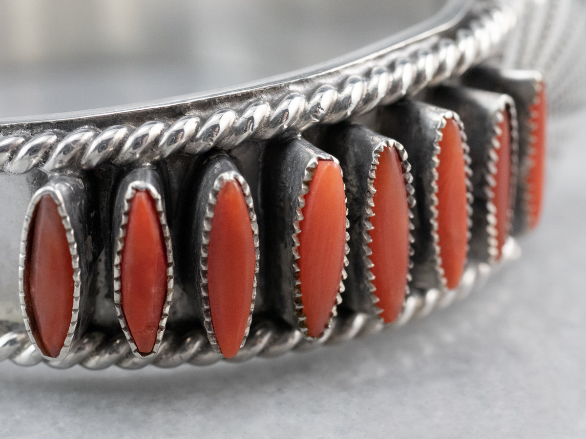 Southwest Coral Cabochon Watch Cuff