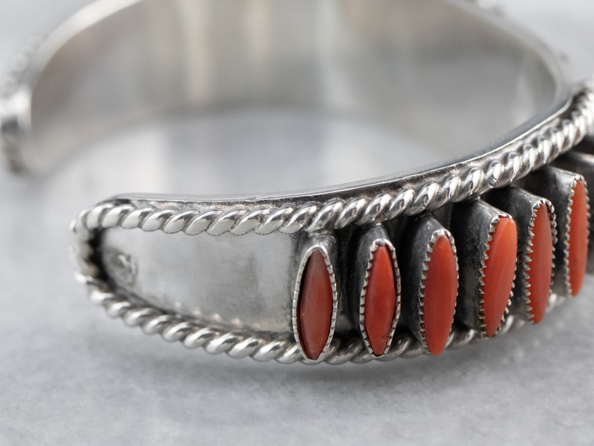 Southwest Coral Cabochon Watch Cuff