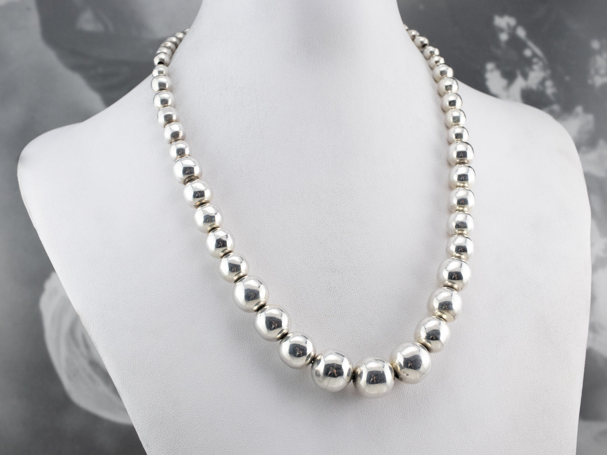 Silver Style Graduated Bead Necklace, Sterling Silver - QVC.com
