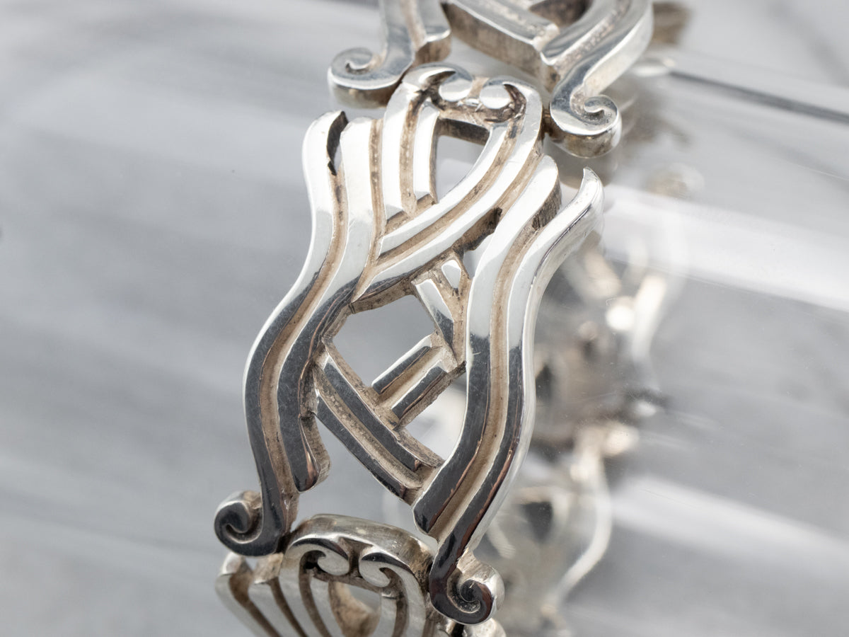 Vintage Taxco Sterling Silver Patterned Link Bracelet