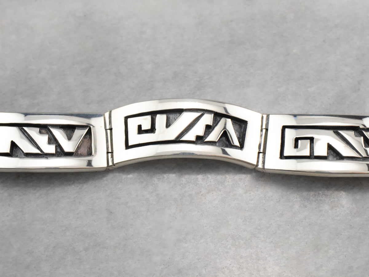 Geometric Taxco Sterling Silver Link Bracelet