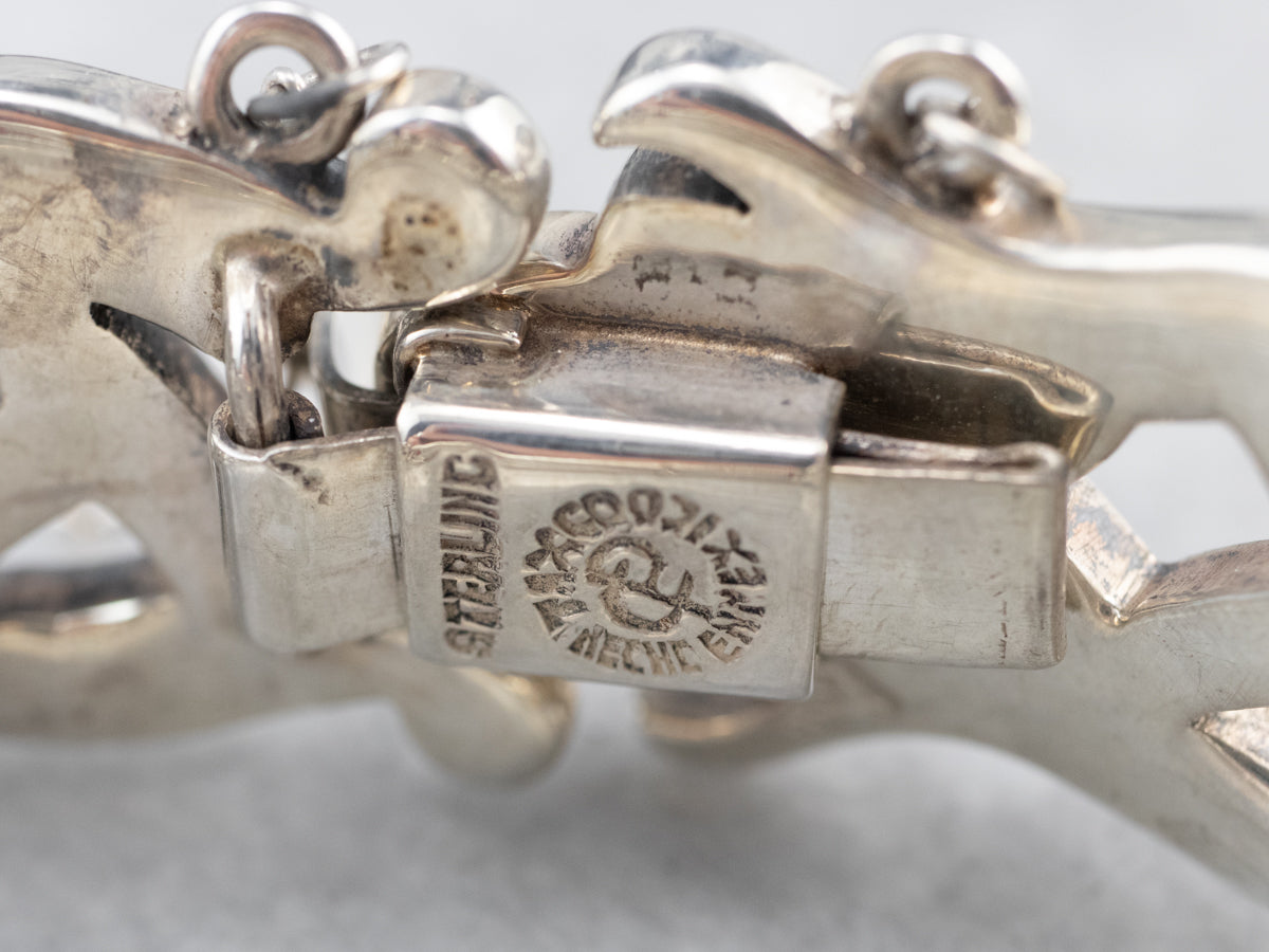 Vintage Taxco Sterling Silver Patterned Link Bracelet