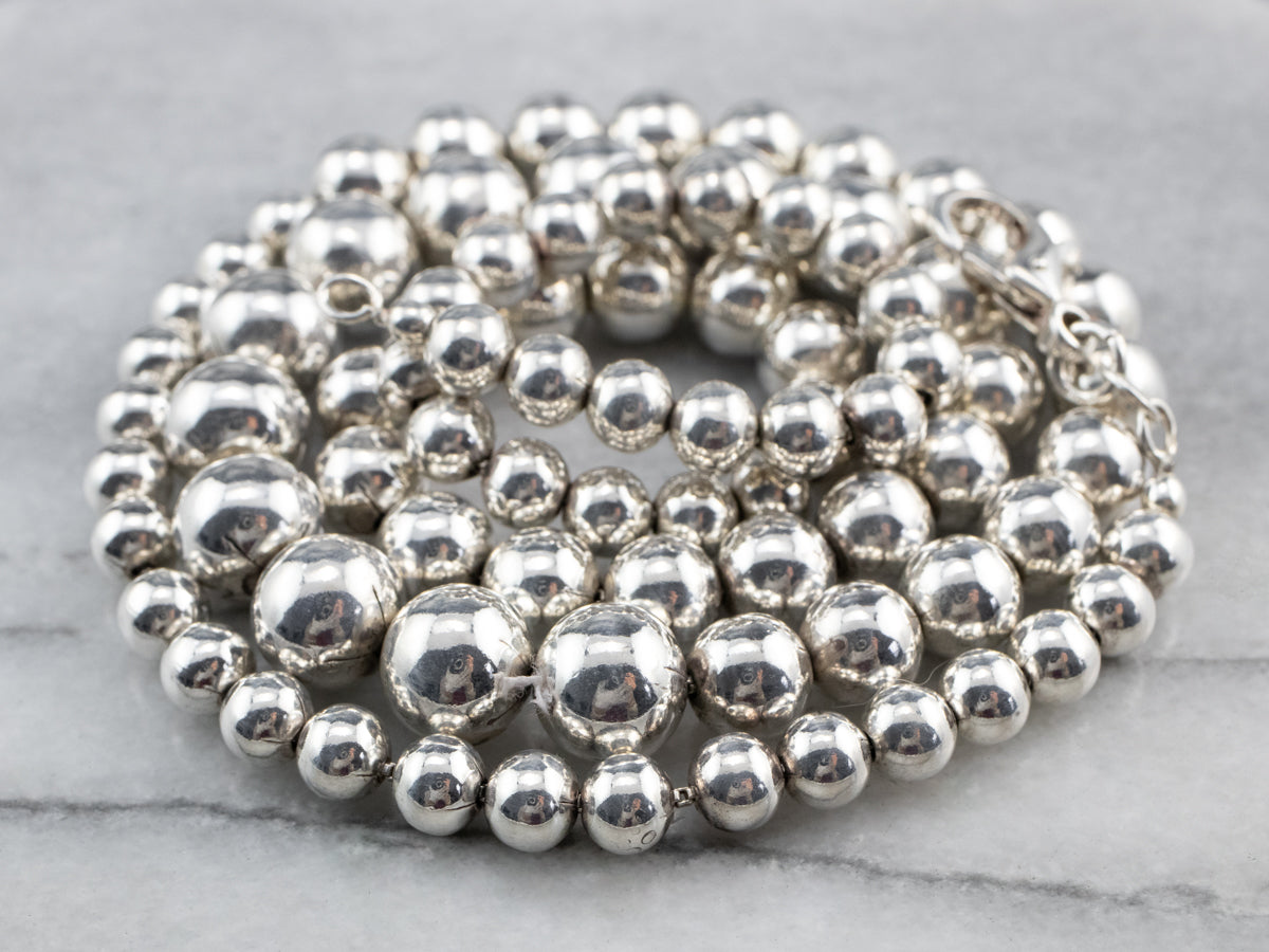 Sterling Silver Graduated Beaded Ball Necklace
