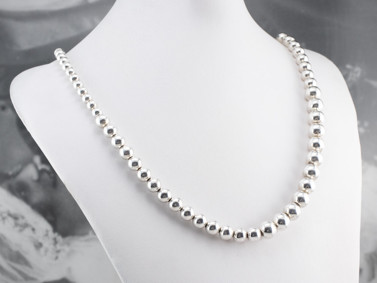 Sterling Silver Graduated Beaded Ball Necklace