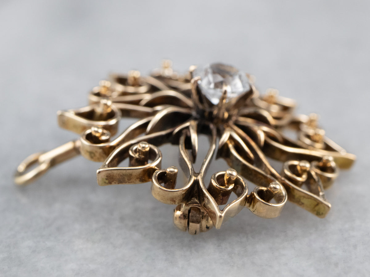 Antique White Sapphire Gold Filigree Brooch Pendant