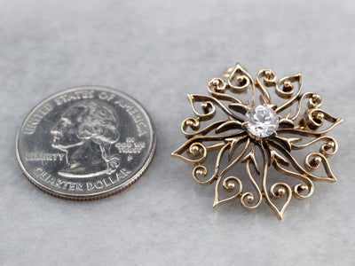 Antique White Sapphire Gold Filigree Brooch Pendant