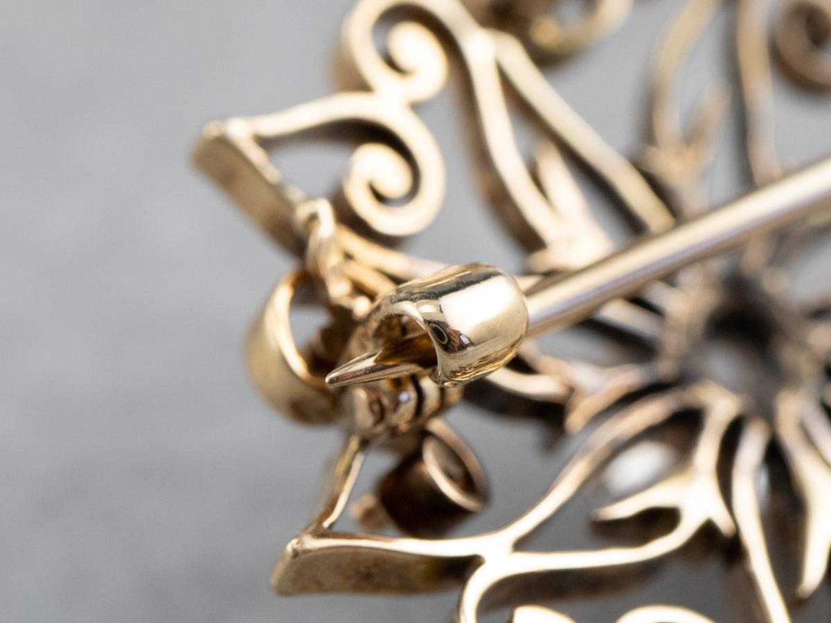 Antique White Sapphire Gold Filigree Brooch Pendant