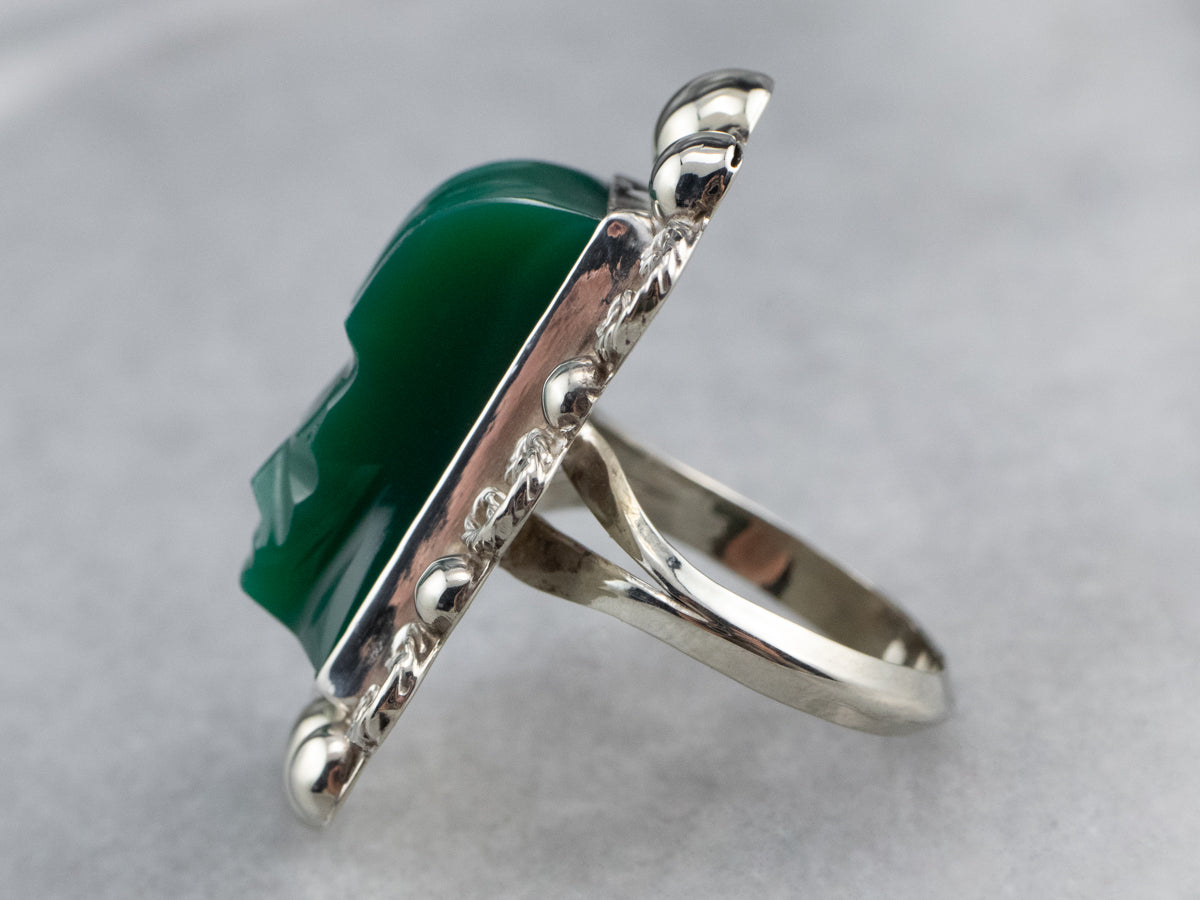Carved Green Onyx Sterling Silver Ring