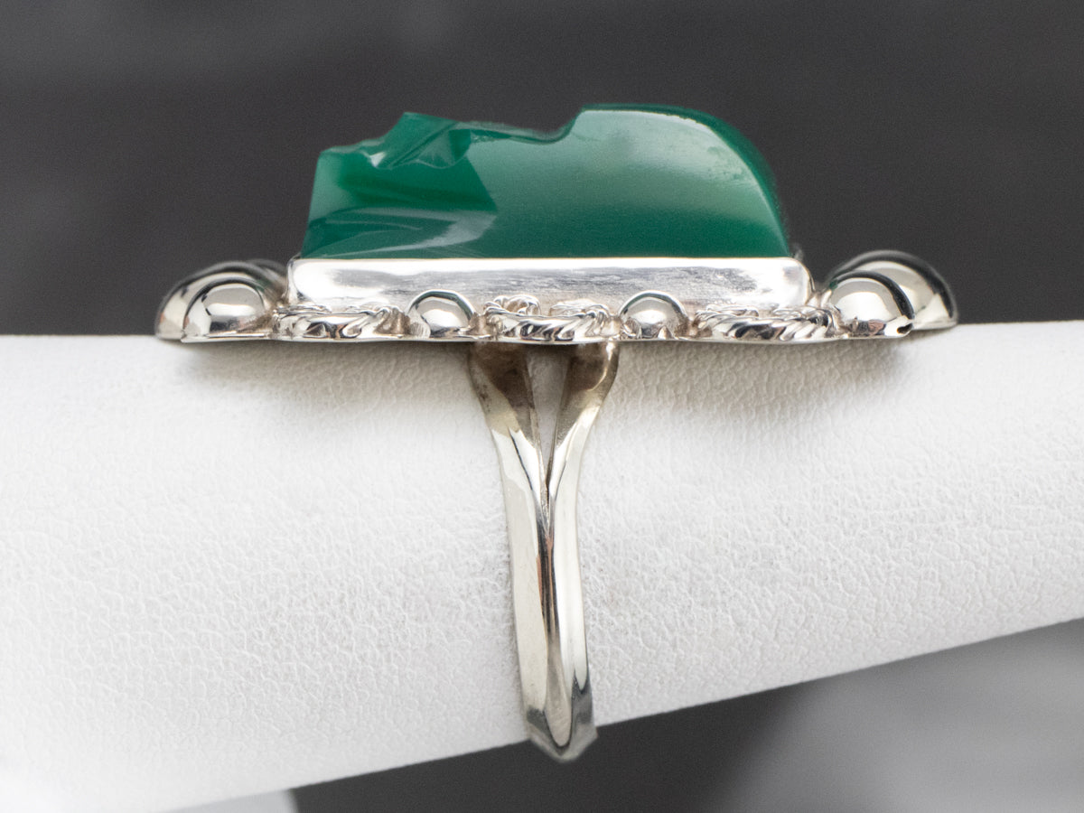 Carved Green Onyx Sterling Silver Ring