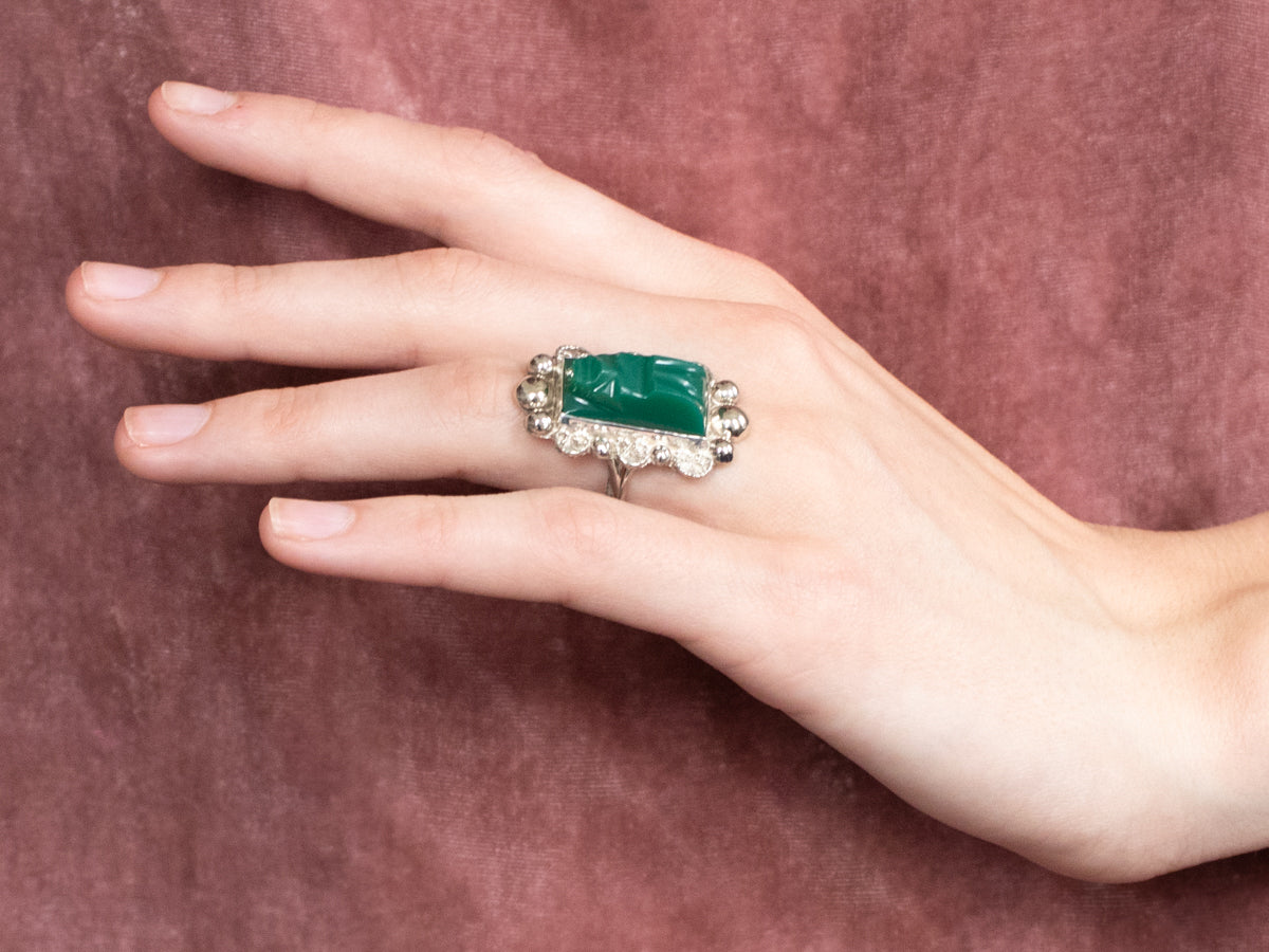 Carved Green Onyx Sterling Silver Ring