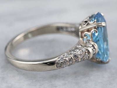 Blue Topaz Diamond White Gold Ring
