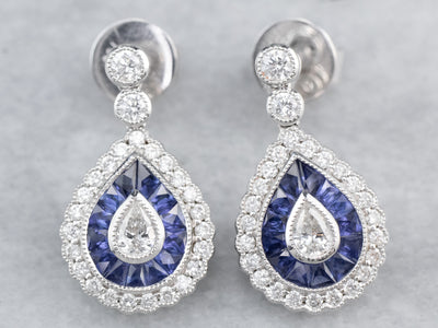 Diamond Sapphire White Gold Teardrop Earrings