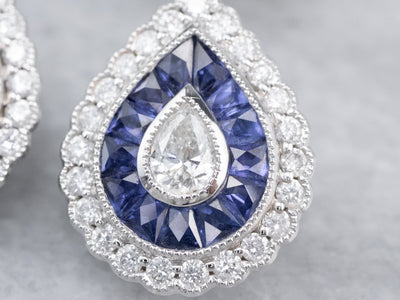 Diamond Sapphire White Gold Teardrop Earrings