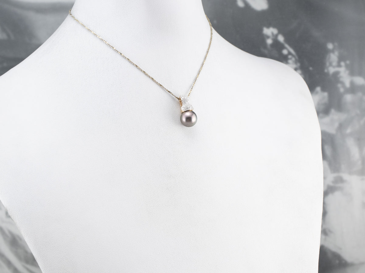 Lux Black Pearl and Diamond Pendant