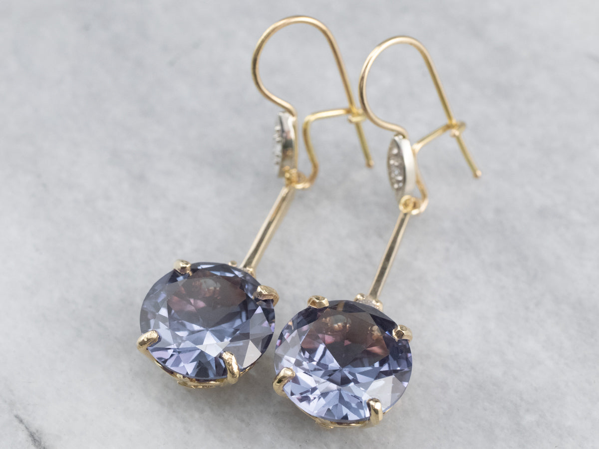 Synthetic Alexandrite Diamond Gold Drop Earrings