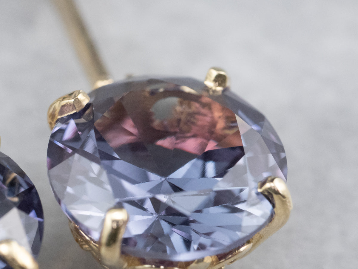 Synthetic Alexandrite Diamond Gold Drop Earrings