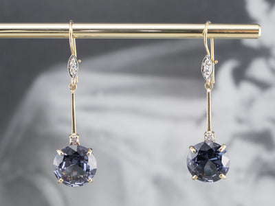 Synthetic Alexandrite Diamond Gold Drop Earrings