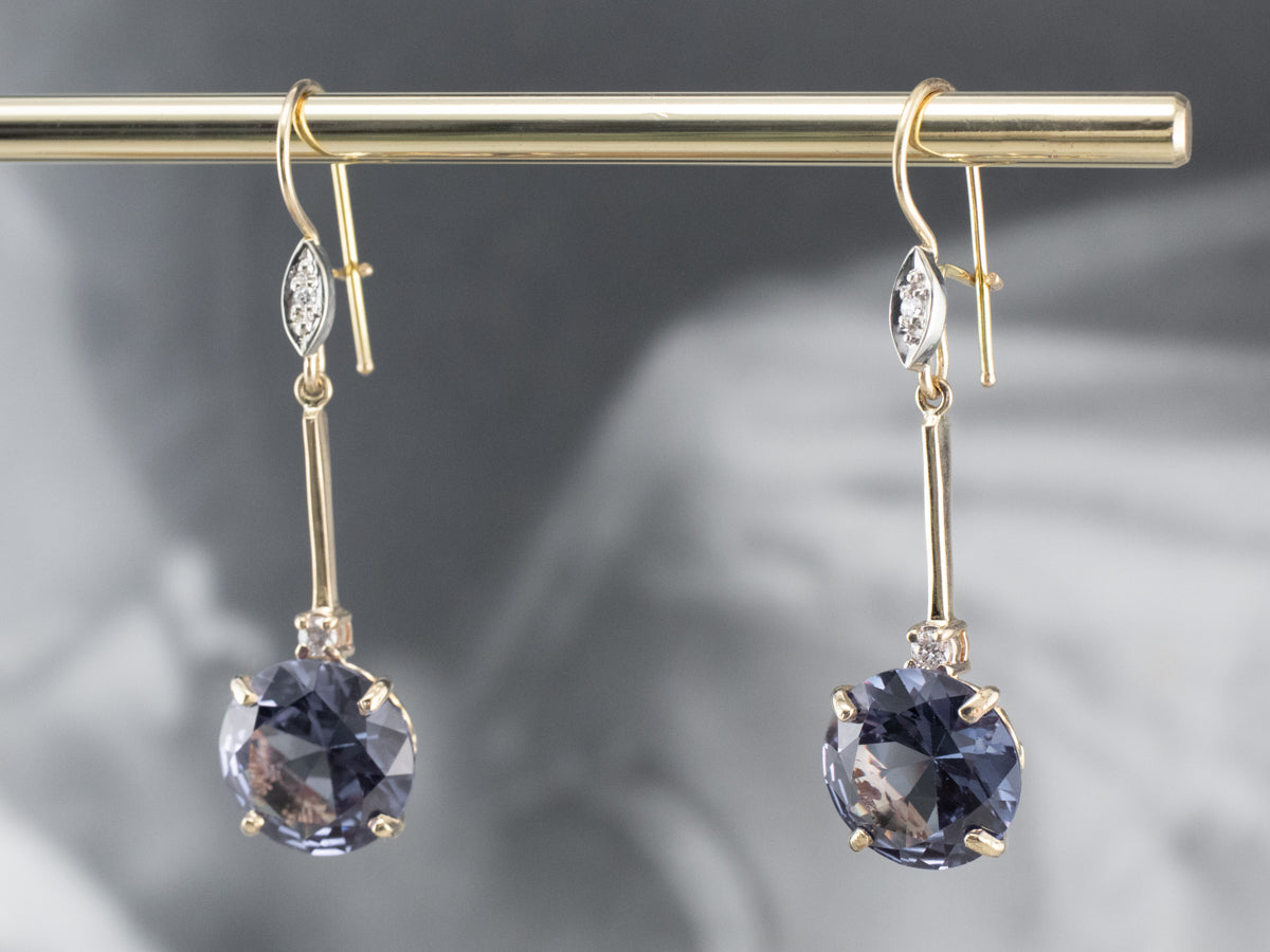 Synthetic Alexandrite Diamond Gold Drop Earrings
