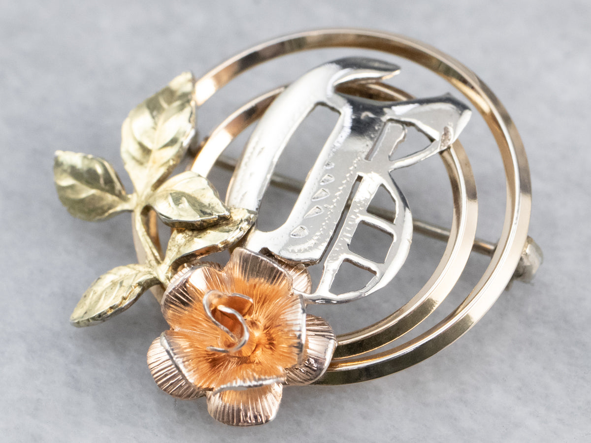 Monogram "G" Rose Brooch