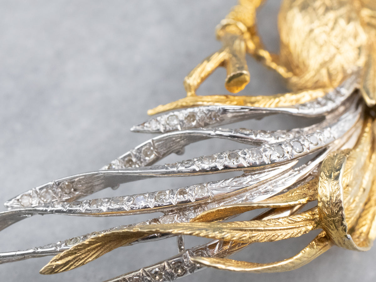 Diamond Bird Gold Platinum Statement Brooch