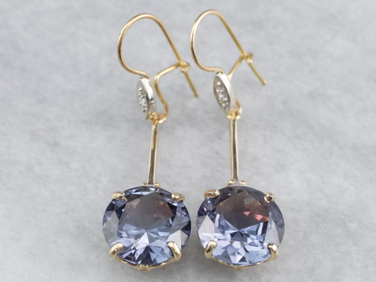 Synthetic Alexandrite Diamond Gold Drop Earrings