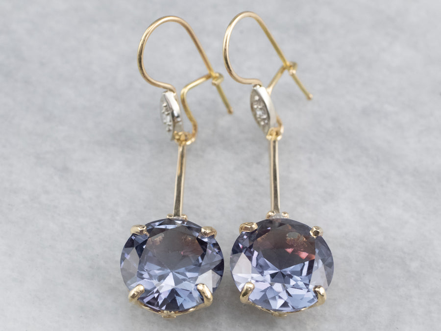Synthetic Alexandrite Diamond Gold Drop Earrings