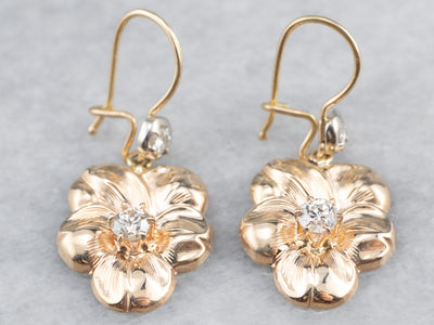 Diamond Floral Gold Drop Earrings