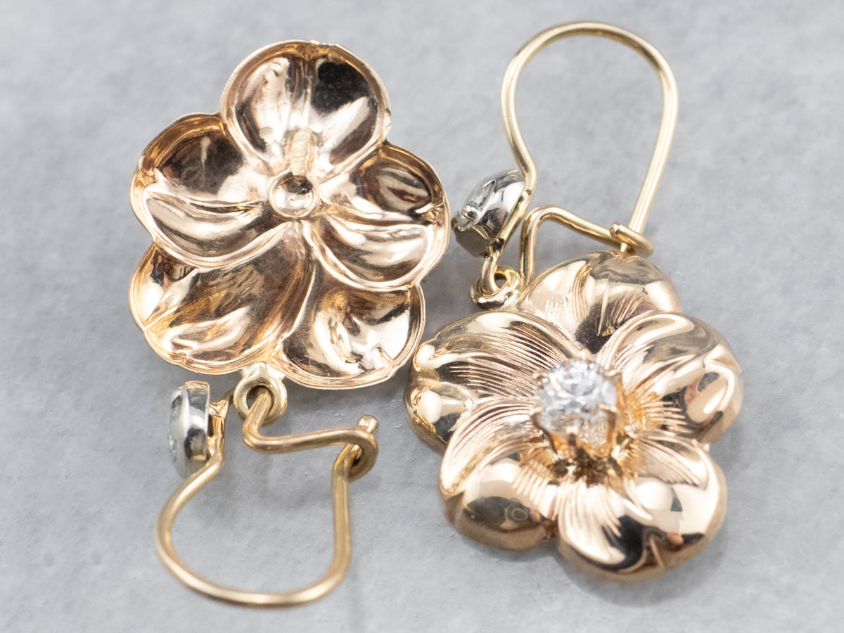 Diamond Floral Gold Drop Earrings