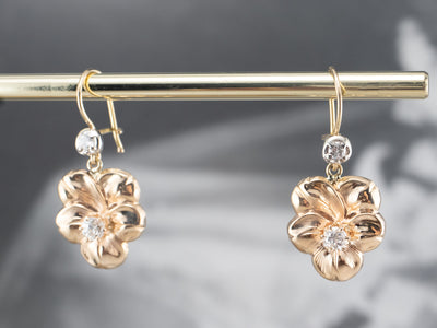 Diamond Floral Gold Drop Earrings