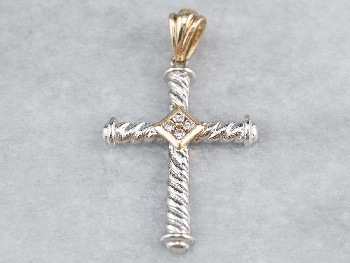 Diamond Two Tone Gold Cross Pendant