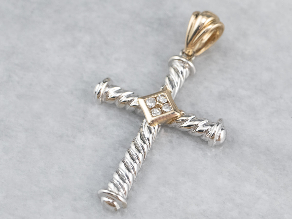 Diamond Two Tone Gold Cross Pendant