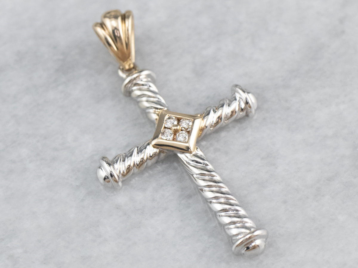 Diamond Two Tone Gold Cross Pendant