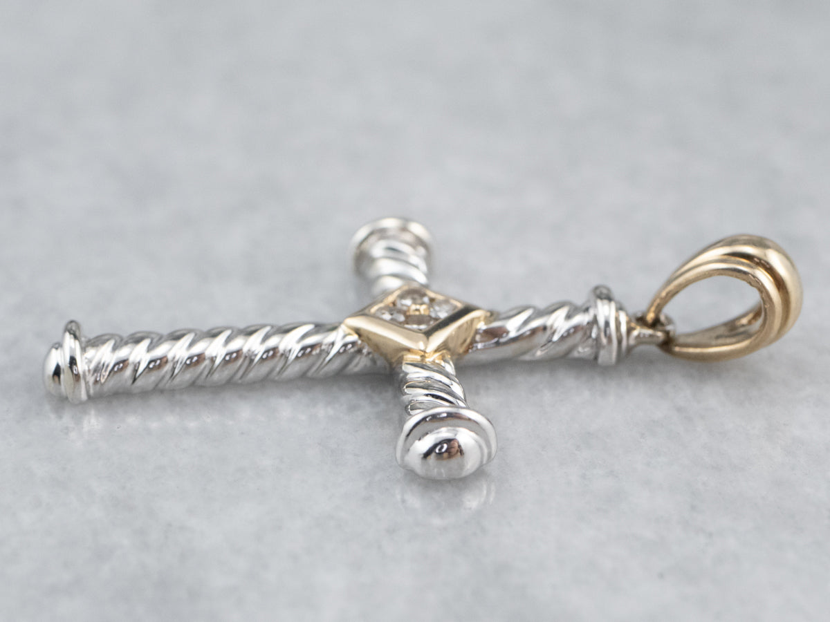 Diamond Two Tone Gold Cross Pendant