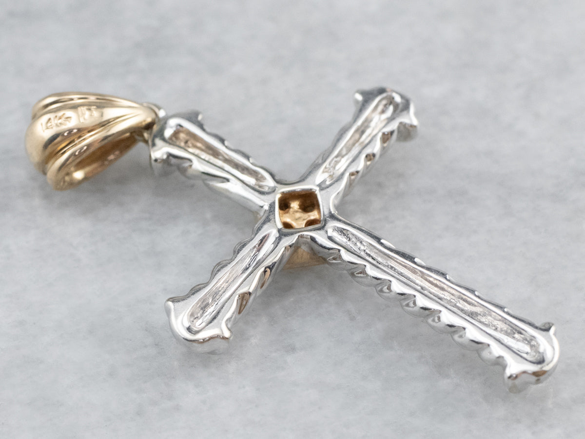 Diamond Two Tone Gold Cross Pendant
