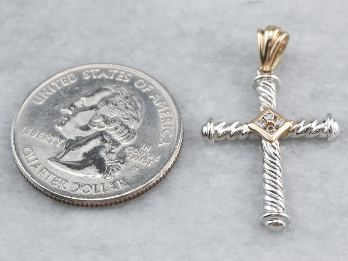Diamond Two Tone Gold Cross Pendant