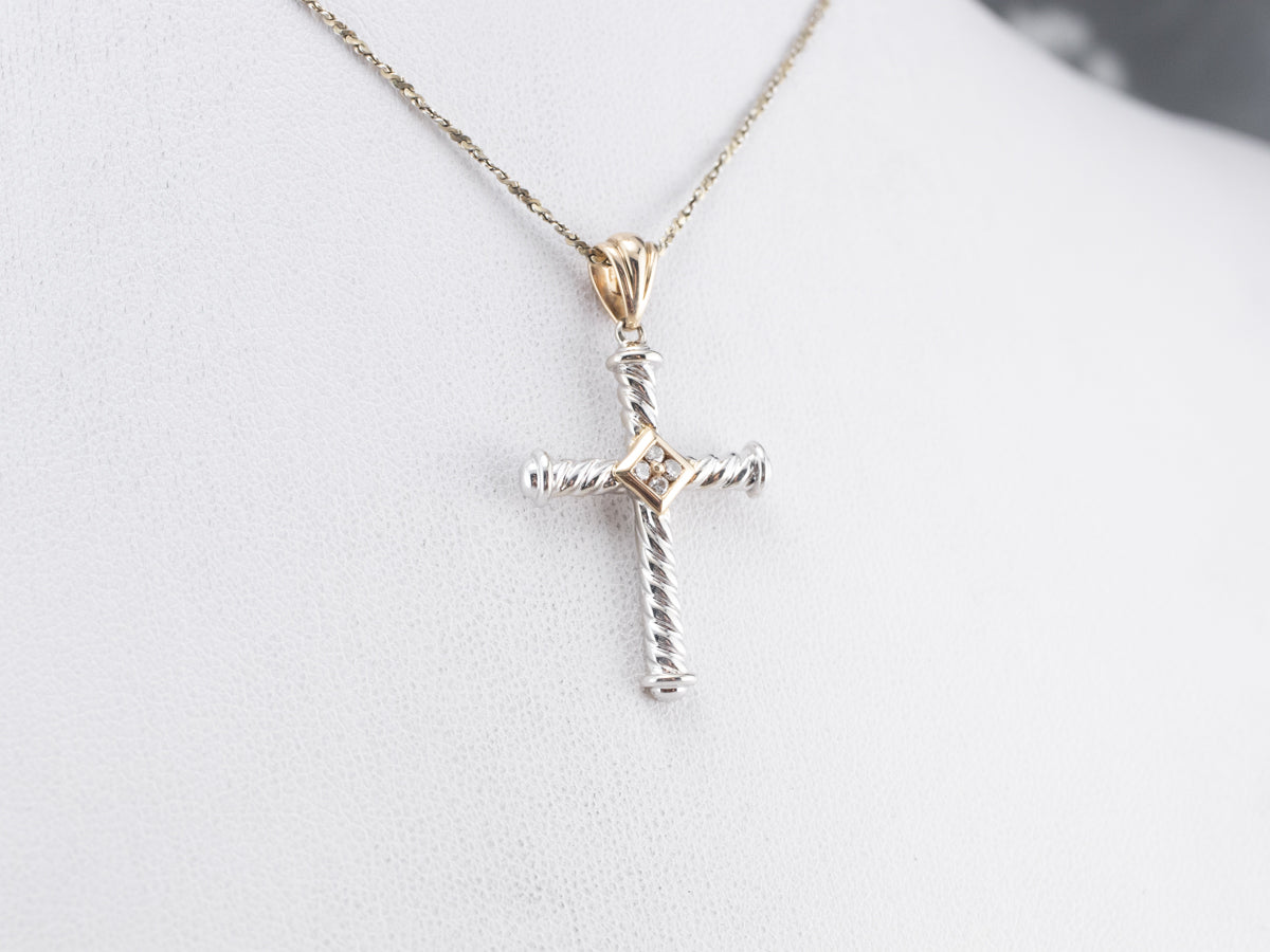 Diamond Two Tone Gold Cross Pendant