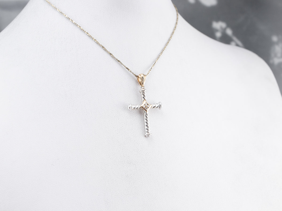 Diamond Two Tone Gold Cross Pendant