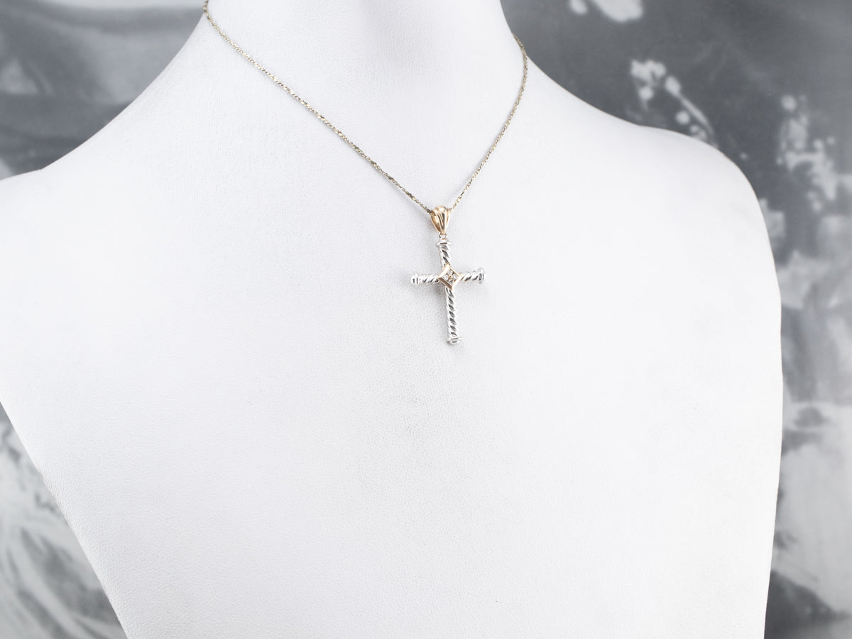 Diamond Two Tone Gold Cross Pendant