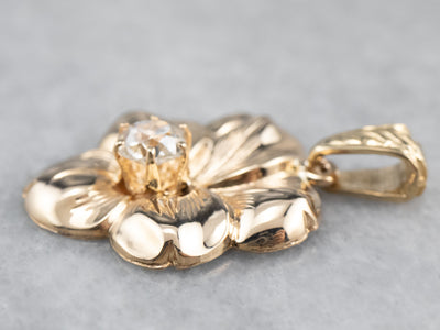 Old Mine Cut Diamond Gold Flower Pendant