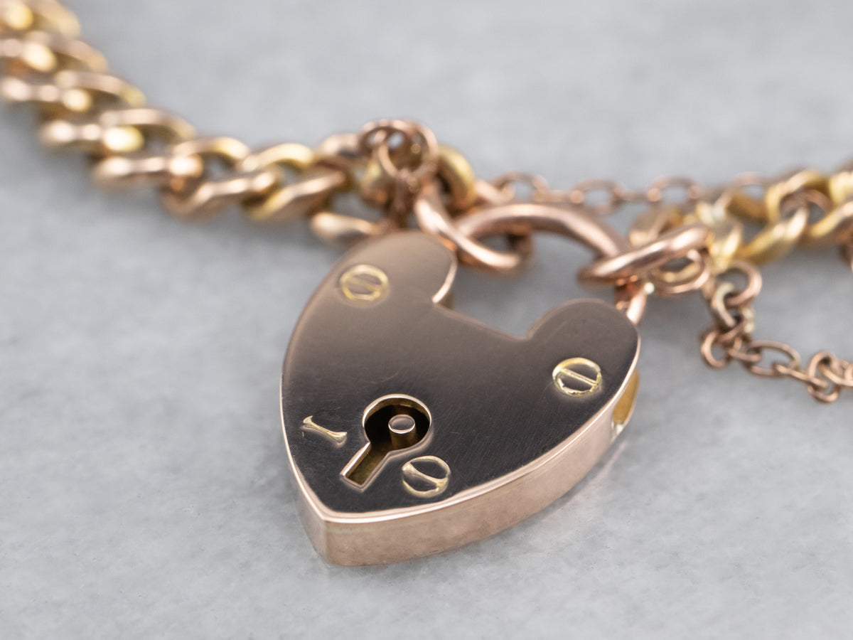 Antique Rose Gold Padlock Chain Bracelet