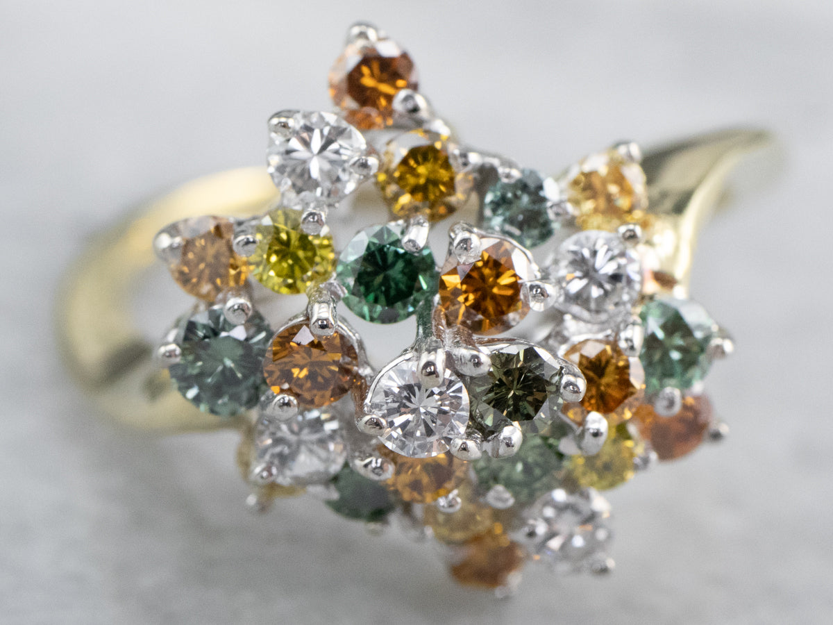 Colorful Diamond Cluster Ring
