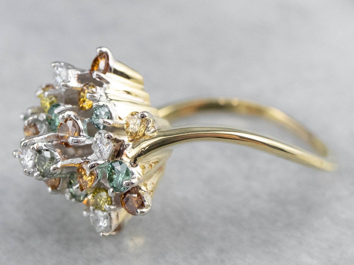 Colorful Diamond Cluster Ring