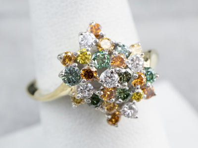 Colorful Diamond Cluster Ring