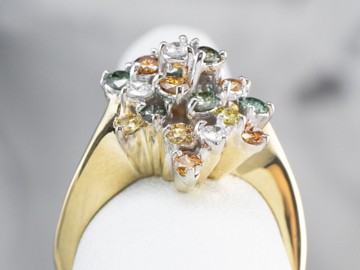 Colorful Diamond Cluster Ring