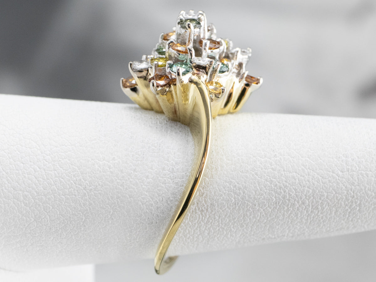 Colorful Diamond Cluster Ring