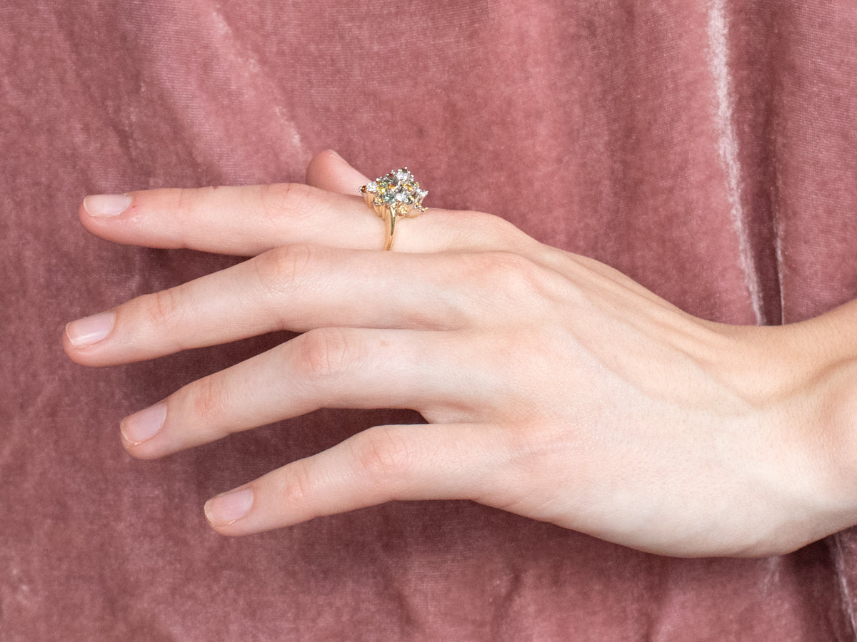 Colorful Diamond Cluster Ring